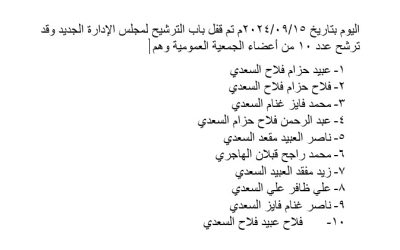 تم قفل باب الترشيح لمجلس الادارة الجديد